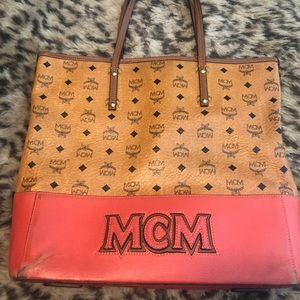 MCM Authentic Visetos Cognac and Orange Tote